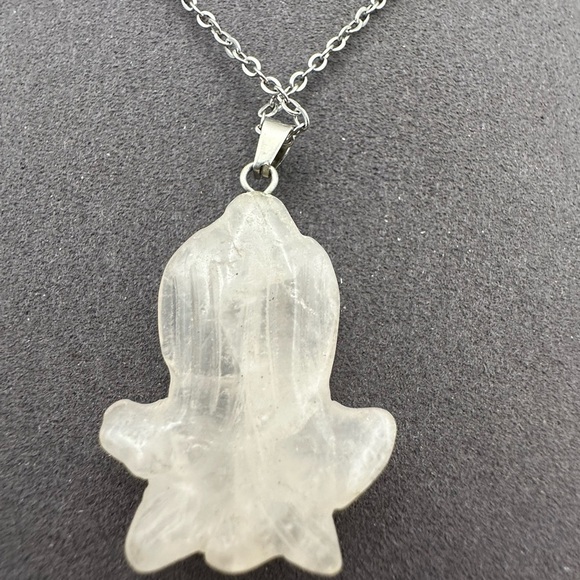 Clear Quartz Daffodil Pendant Necklace on Silver Copper Box Chain - Picture 6 of 14